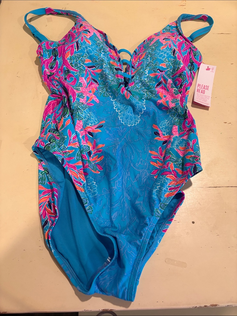 Lilly Pulitzer Blue Floral One-Piece Swimsuit with Pink Accents